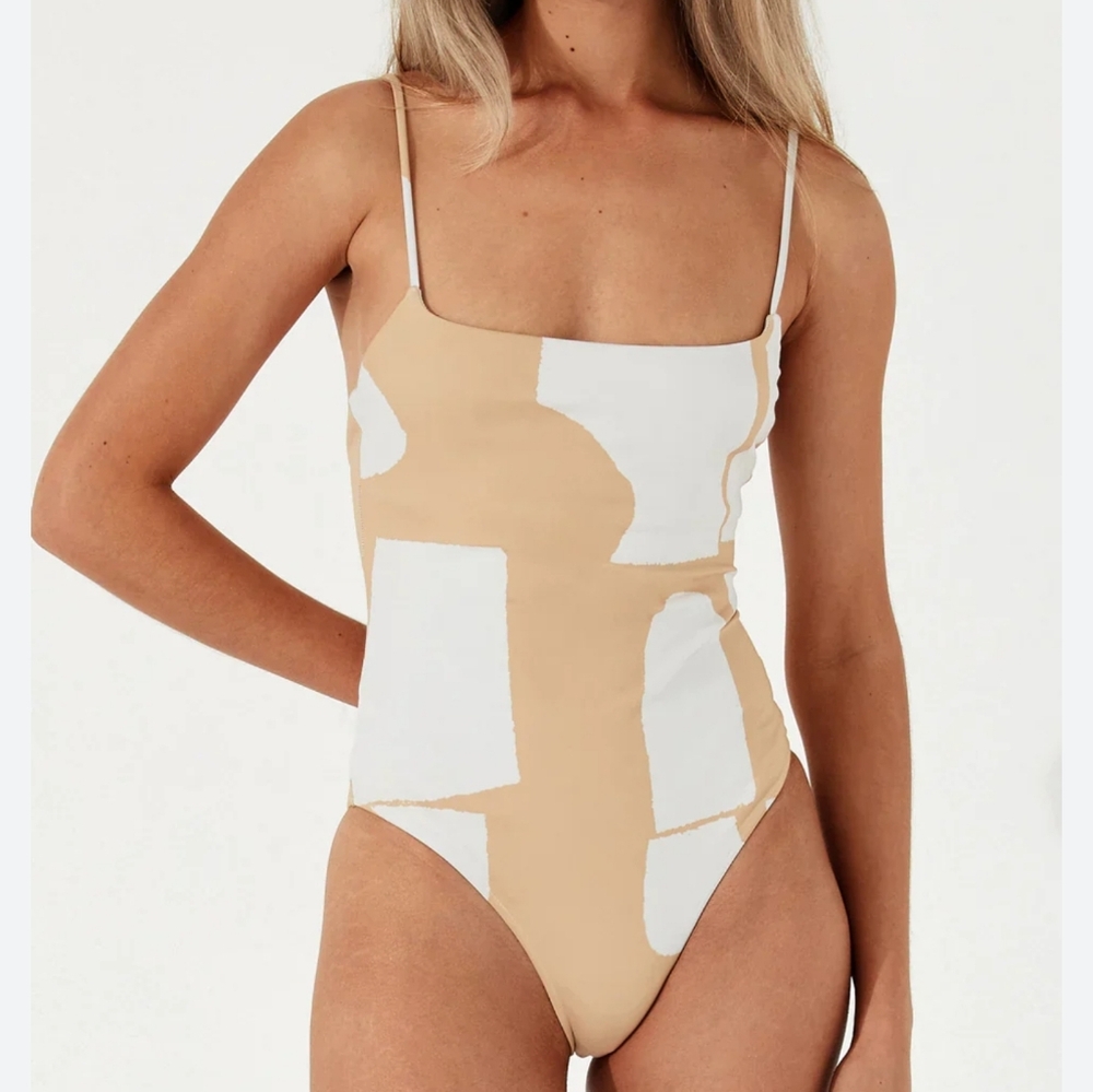 Zulu & Zephyr Terrazzo One-Piece Swimsuit In Beige Size 8